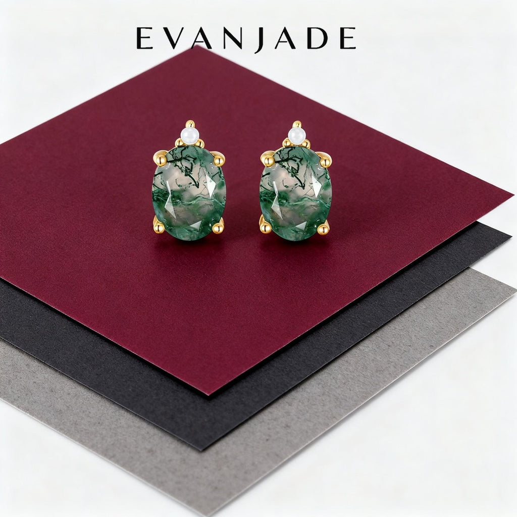 Moss Green Oval Gold Stud Earrings Seedream product image 1