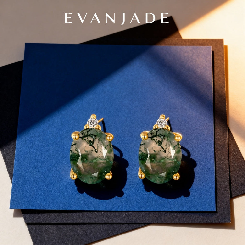 Moss Green Oval Gold Stud Earrings Seedream product image 2