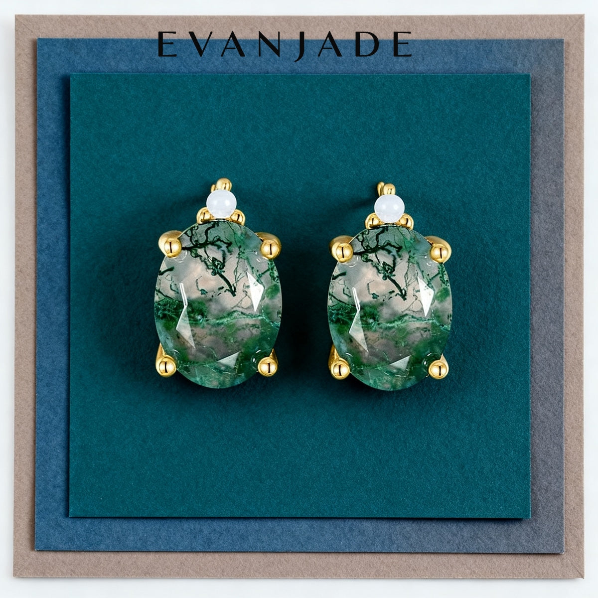 Moss Green Oval Gold Stud Earrings Seedream product image 3