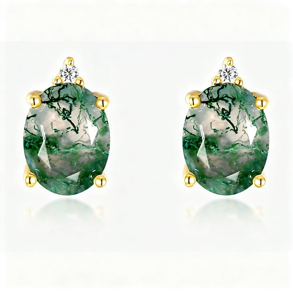 Moss Green Oval Stud Earrings in Gold-Tone S925 Silver white background product image