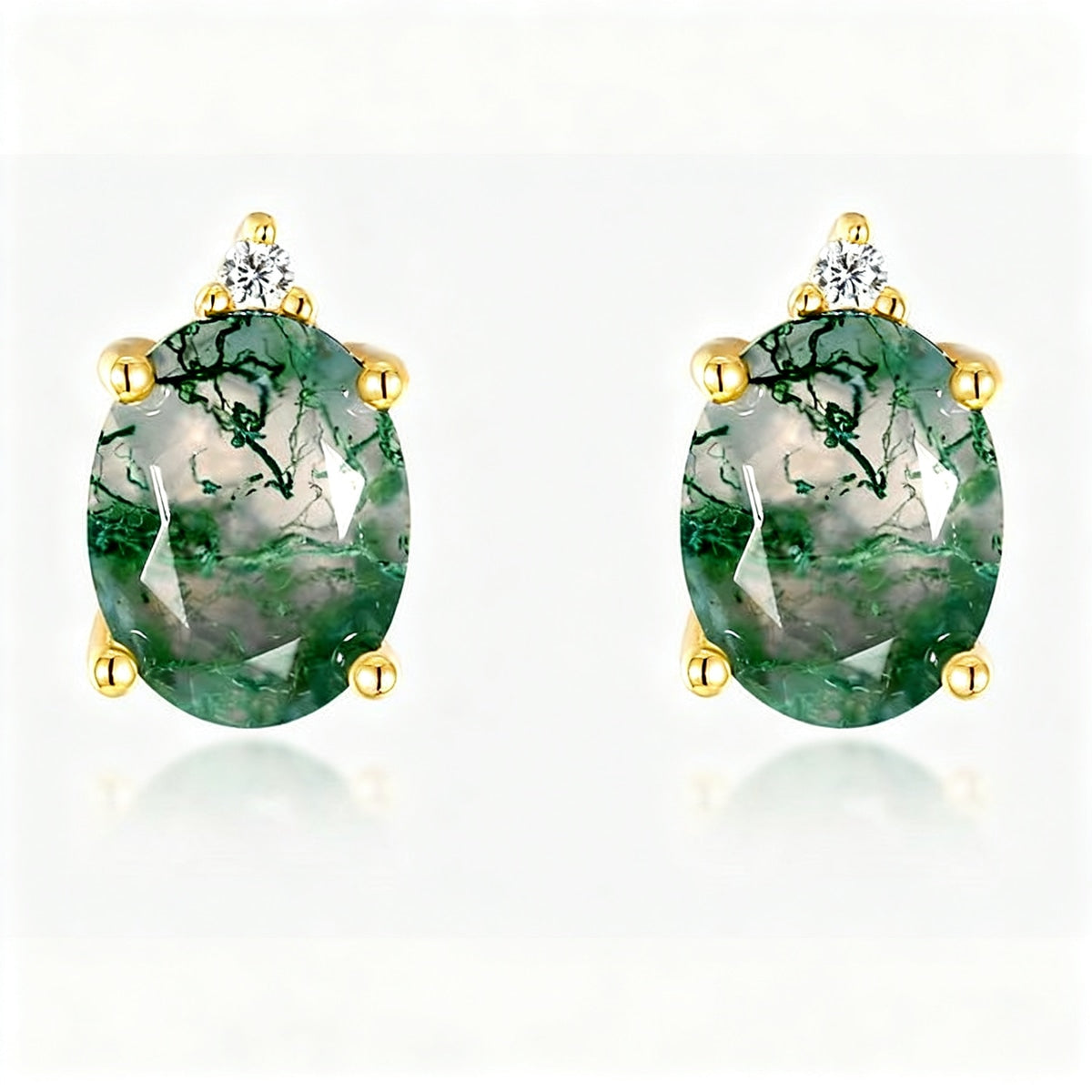 Moss Green Oval Stud Earrings in Gold-Tone S925 Silver white background product image