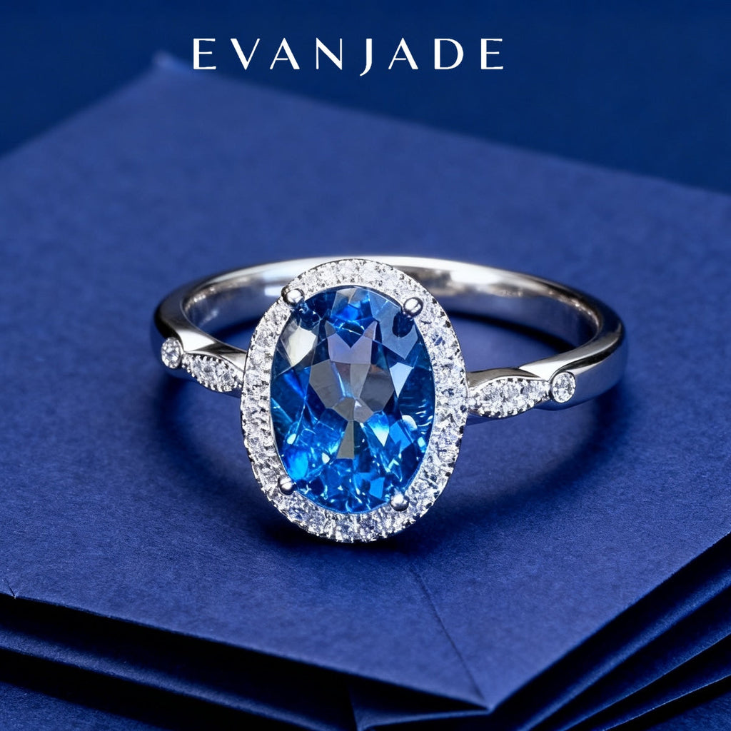 Oval Blue Sapphire Diana Halo Silver Ring Seedream product image 3
