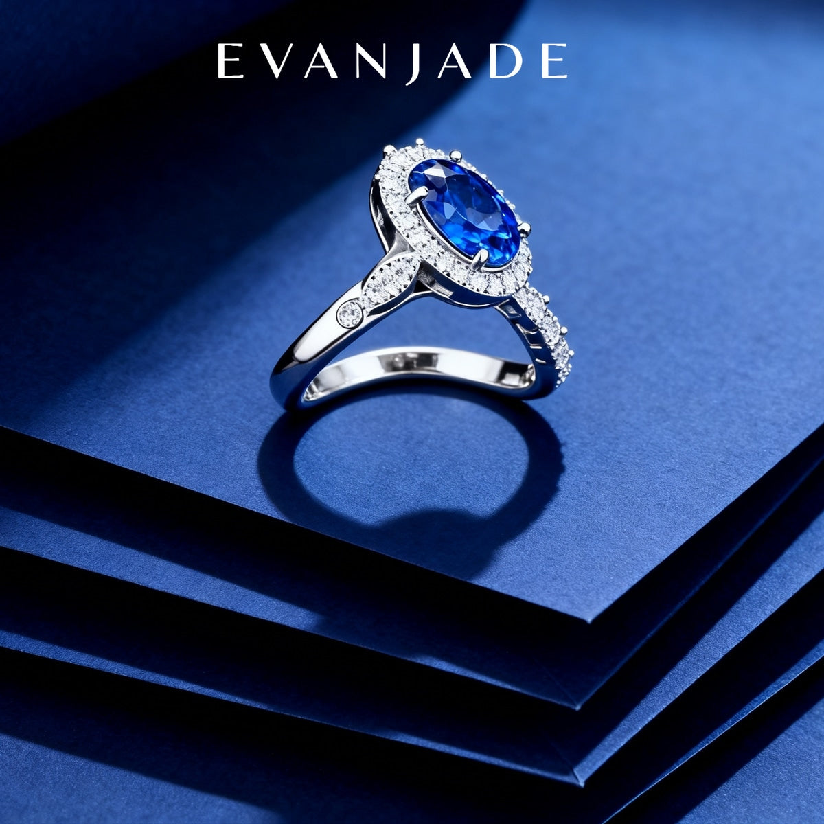 Oval Blue Sapphire Diana Halo Silver Ring Seedream product image 4