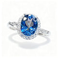 Oval Blue Sapphire Diana Halo Ring in S925 Silver white background product hero