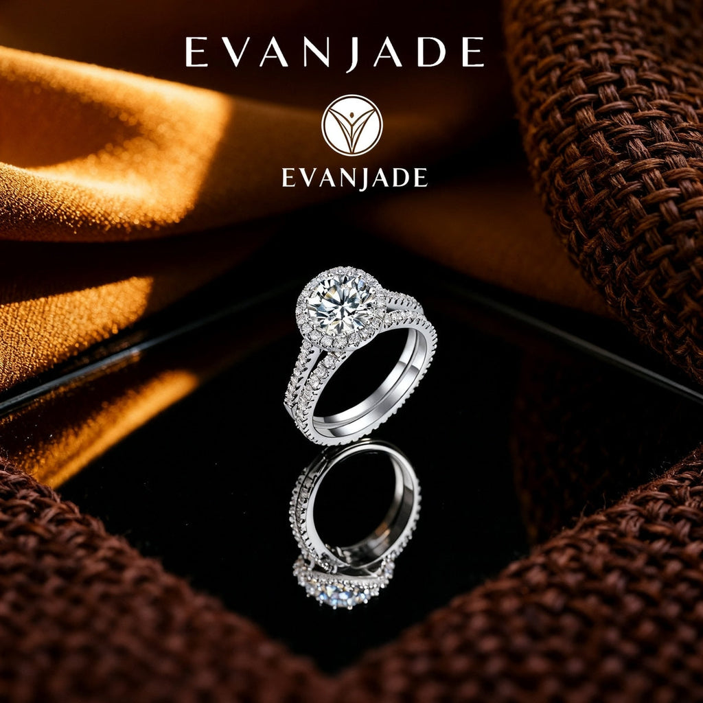 Round Moissanite Silver Halo Split Shank Ring Seedream product image 1