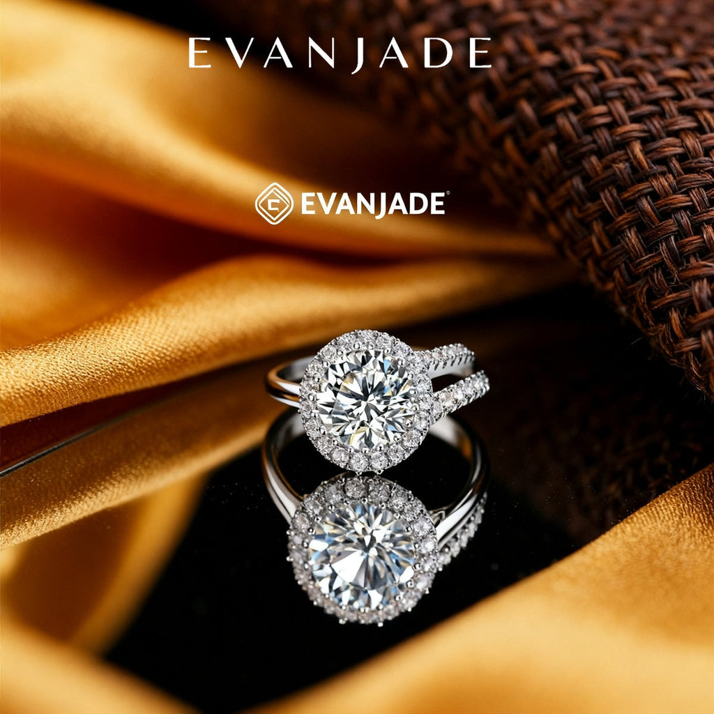Round Moissanite Silver Halo Split Shank Ring Seedream product image 2