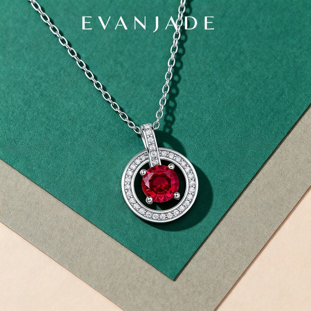 Round Ruby Silver Circle Halo Pendant Necklace Seedream product image 1