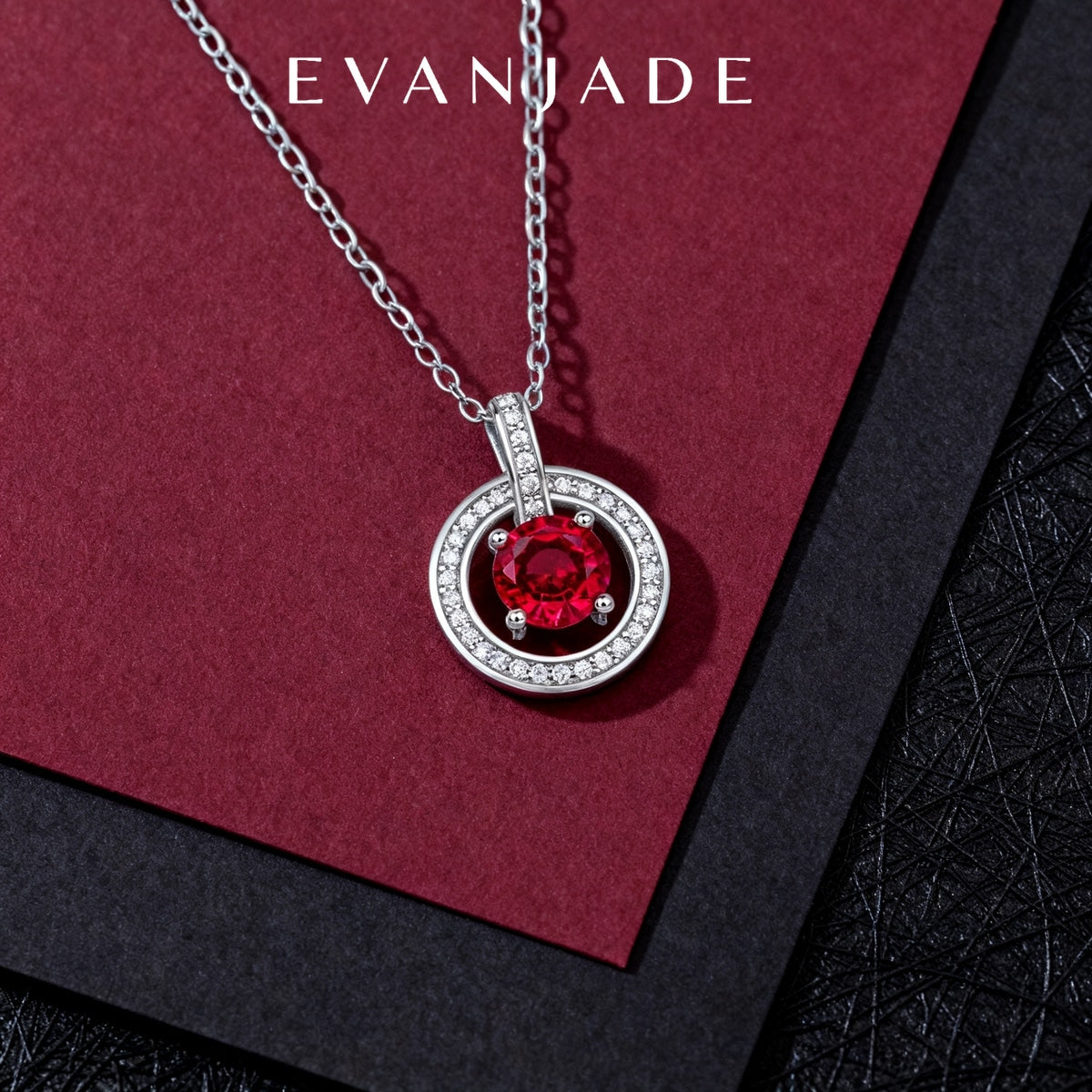 Round Ruby Silver Circle Halo Pendant Necklace Seedream product image 2