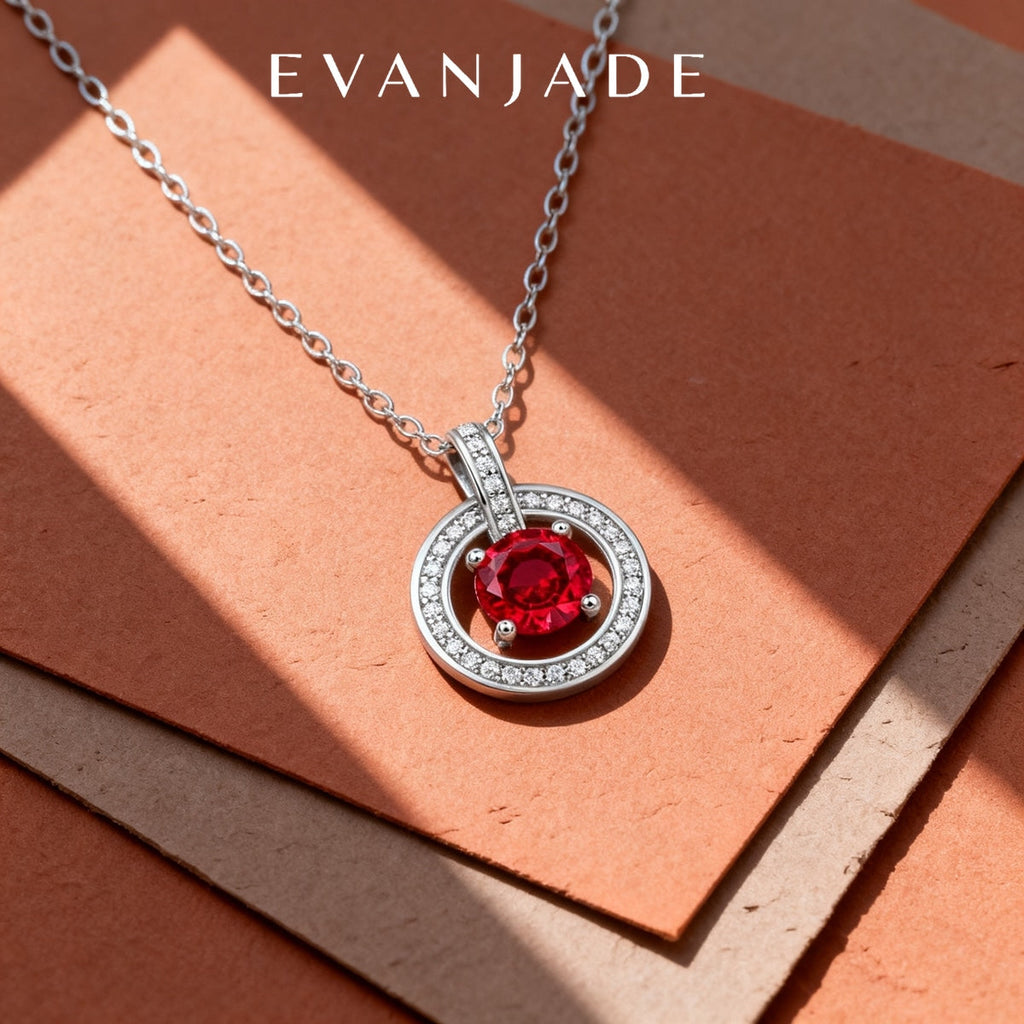 Round Ruby Silver Circle Halo Pendant Necklace Seedream product image 3