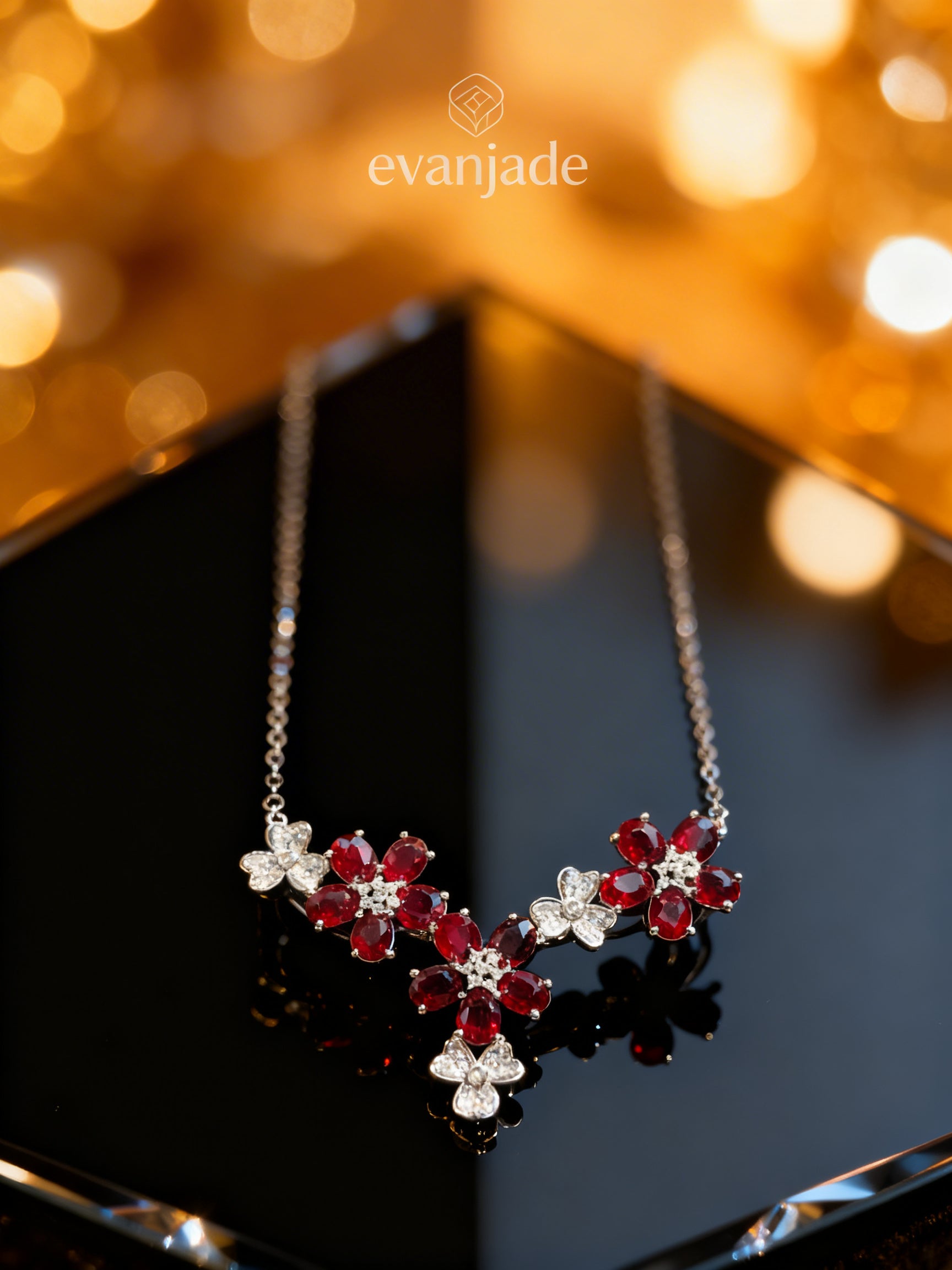 Natural Ruby Necklace in 18K Gold, Diamond Accent