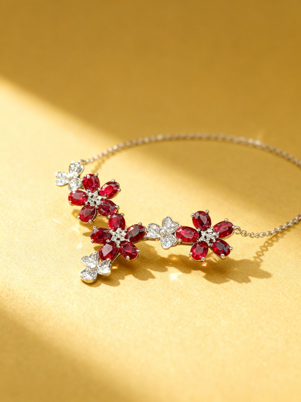 Natural Ruby Necklace in 18K Gold, Diamond Accent