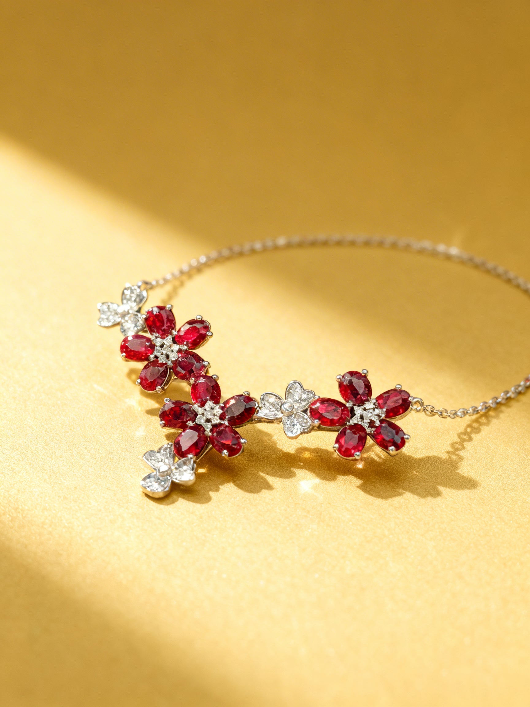 Natural Ruby Necklace in 18K Gold, Diamond Accent