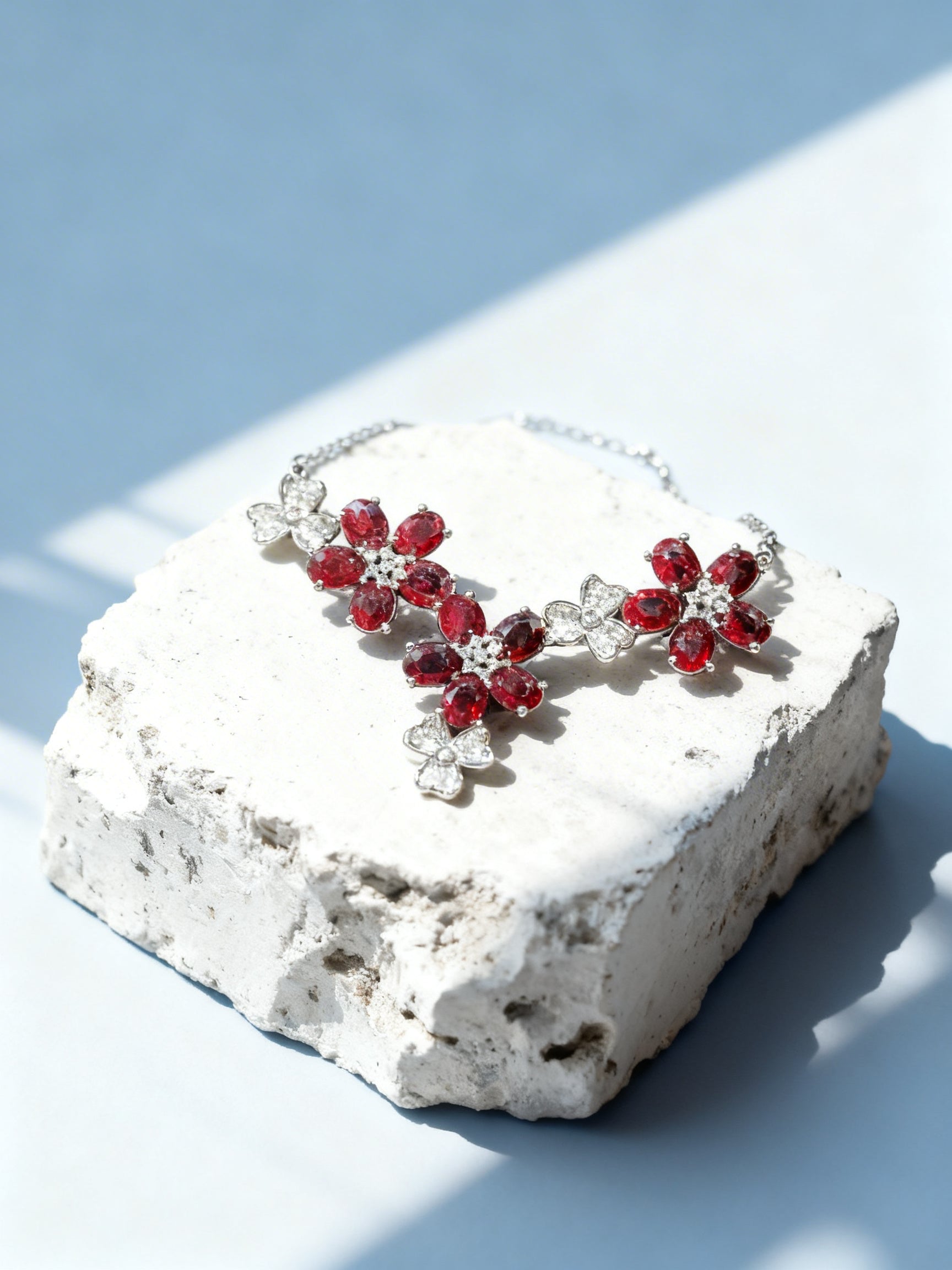 Natural Ruby Necklace in 18K Gold, Diamond Accent