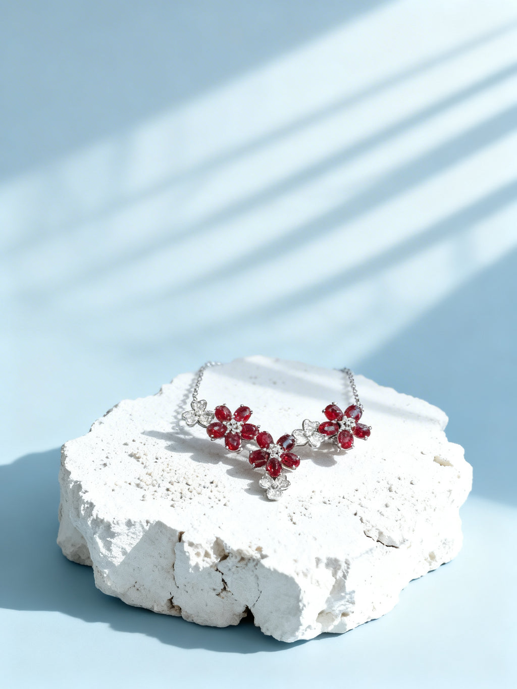 Natural Ruby Necklace in 18K Gold, Diamond Accent