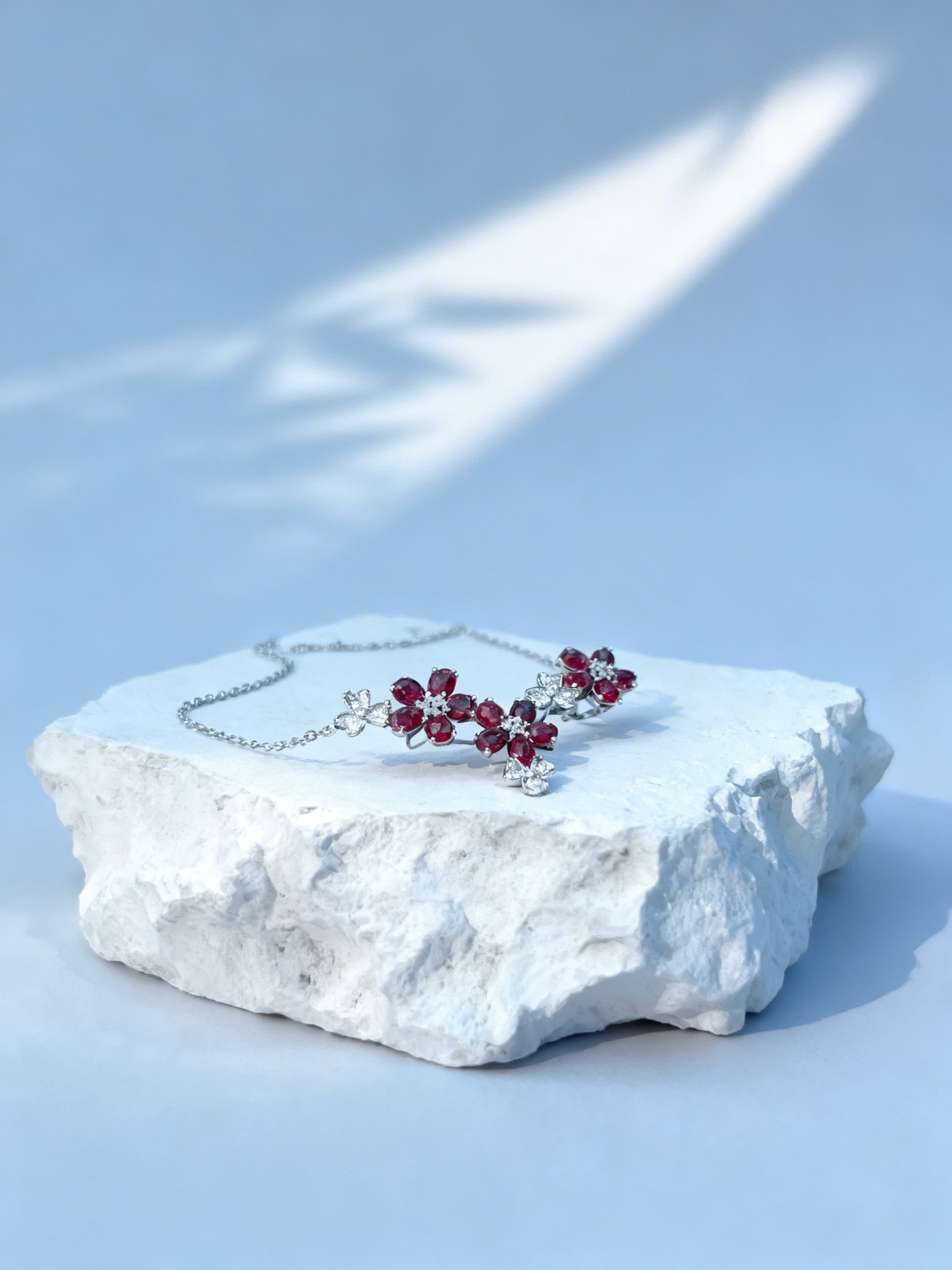 Natural Ruby Necklace in 18K Gold, Diamond Accent