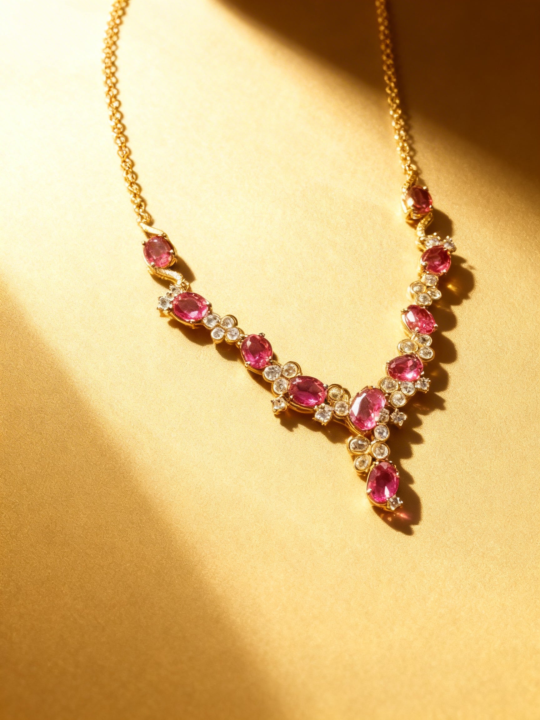 Burmese Ruby Necklace in 18K Gold, Diamond Accent, Sapphire Accent