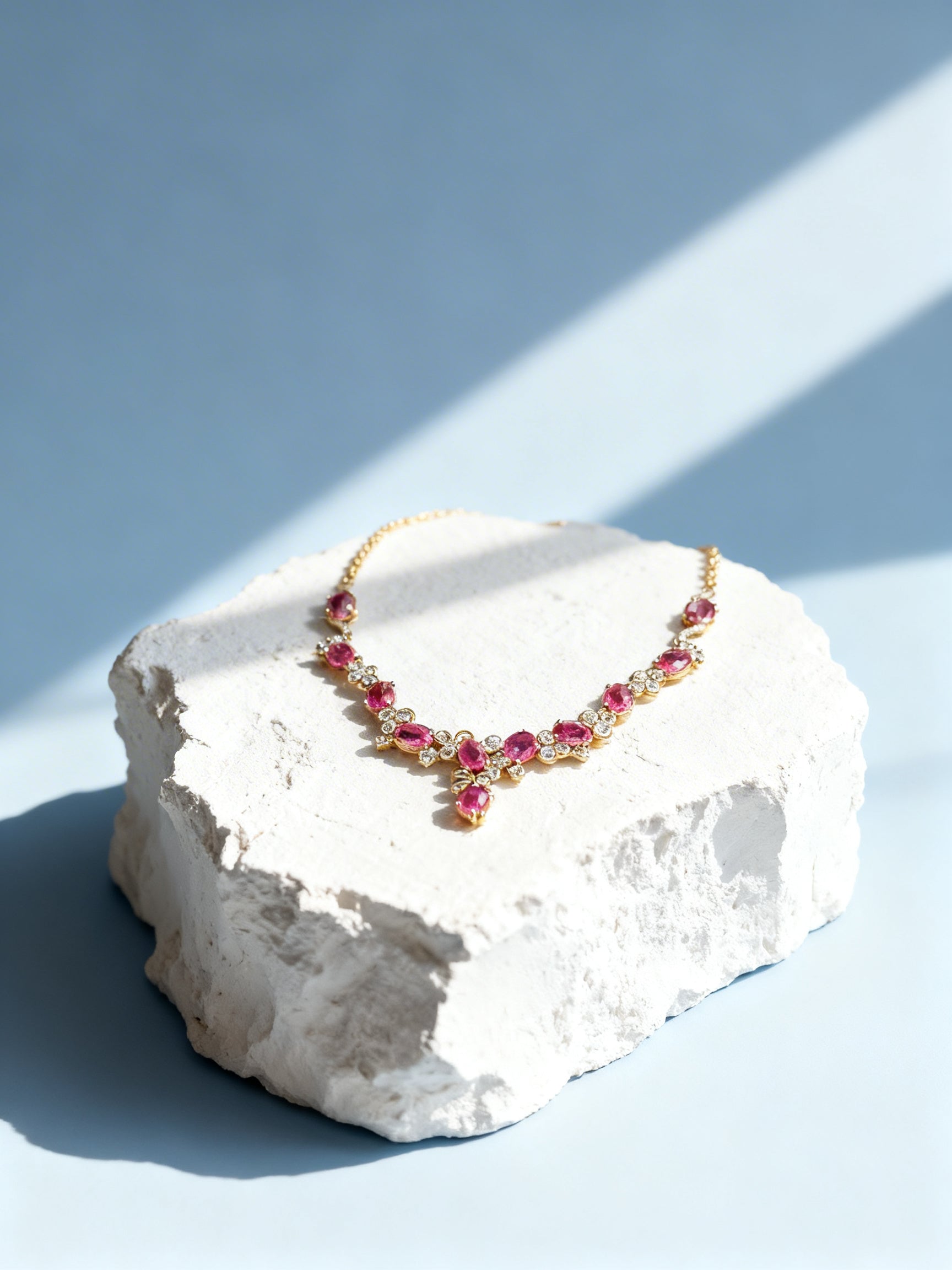 Burmese Ruby Necklace in 18K Gold, Diamond Accent, Sapphire Accent