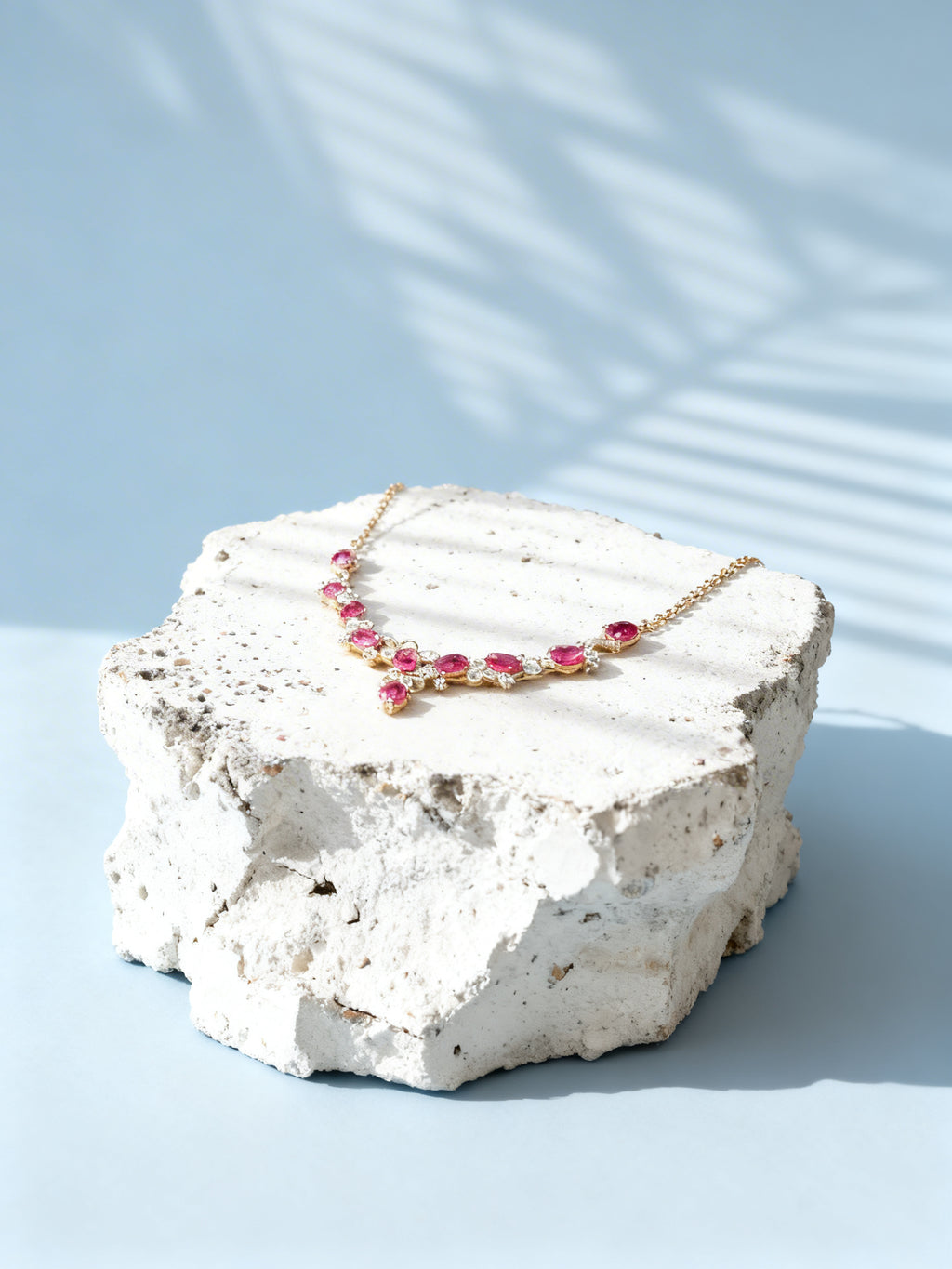 Burmese Ruby Necklace in 18K Gold, Diamond Accent, Sapphire Accent