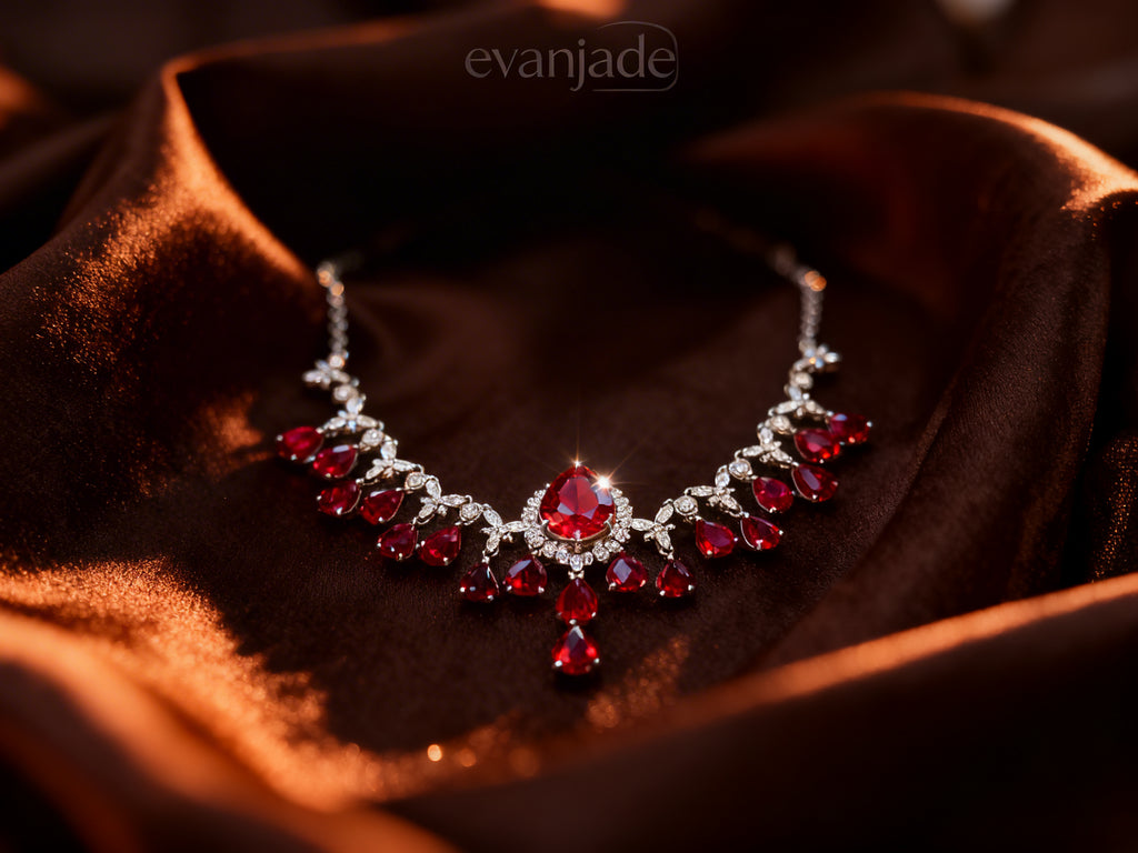 Burmese Ruby Necklace in 18K Gold, Diamond Accent