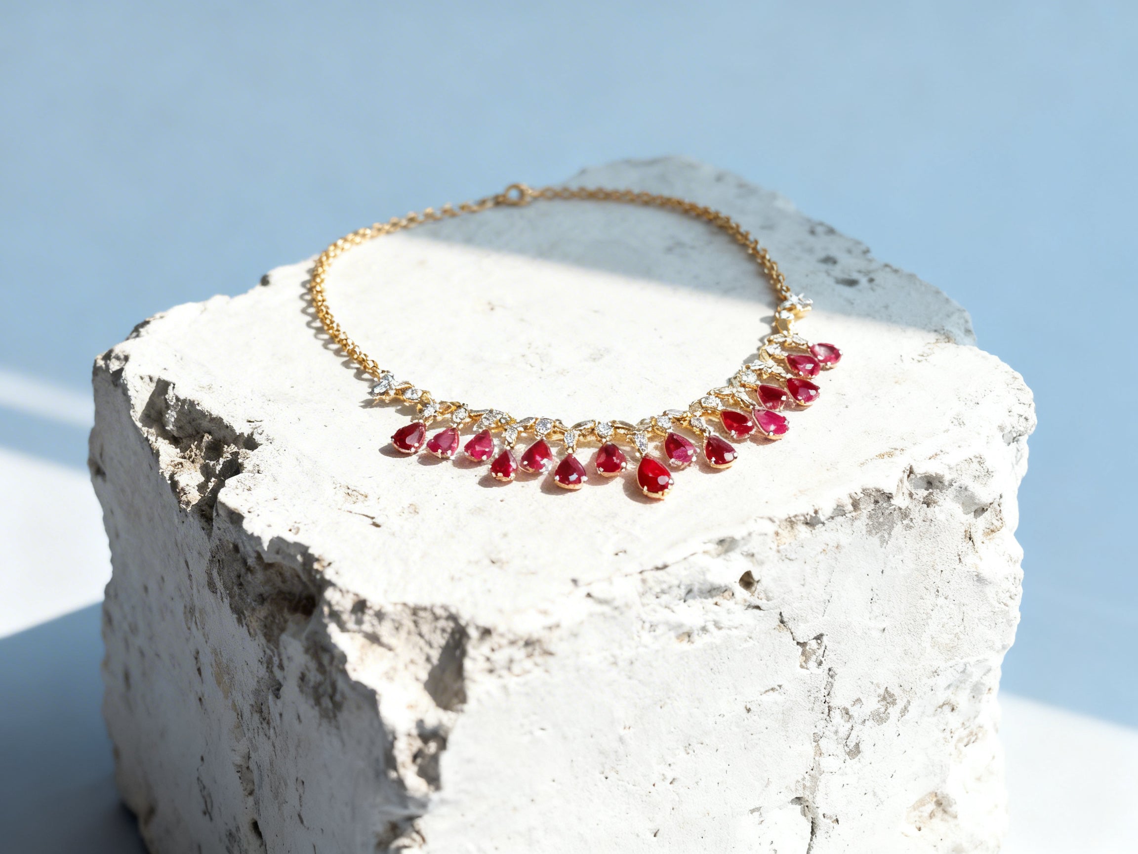 Burmese Ruby Necklace in 18K Gold, Diamond Accent