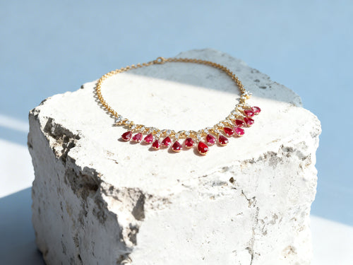 Burmese Ruby Necklace in 18K Gold, Diamond Accent