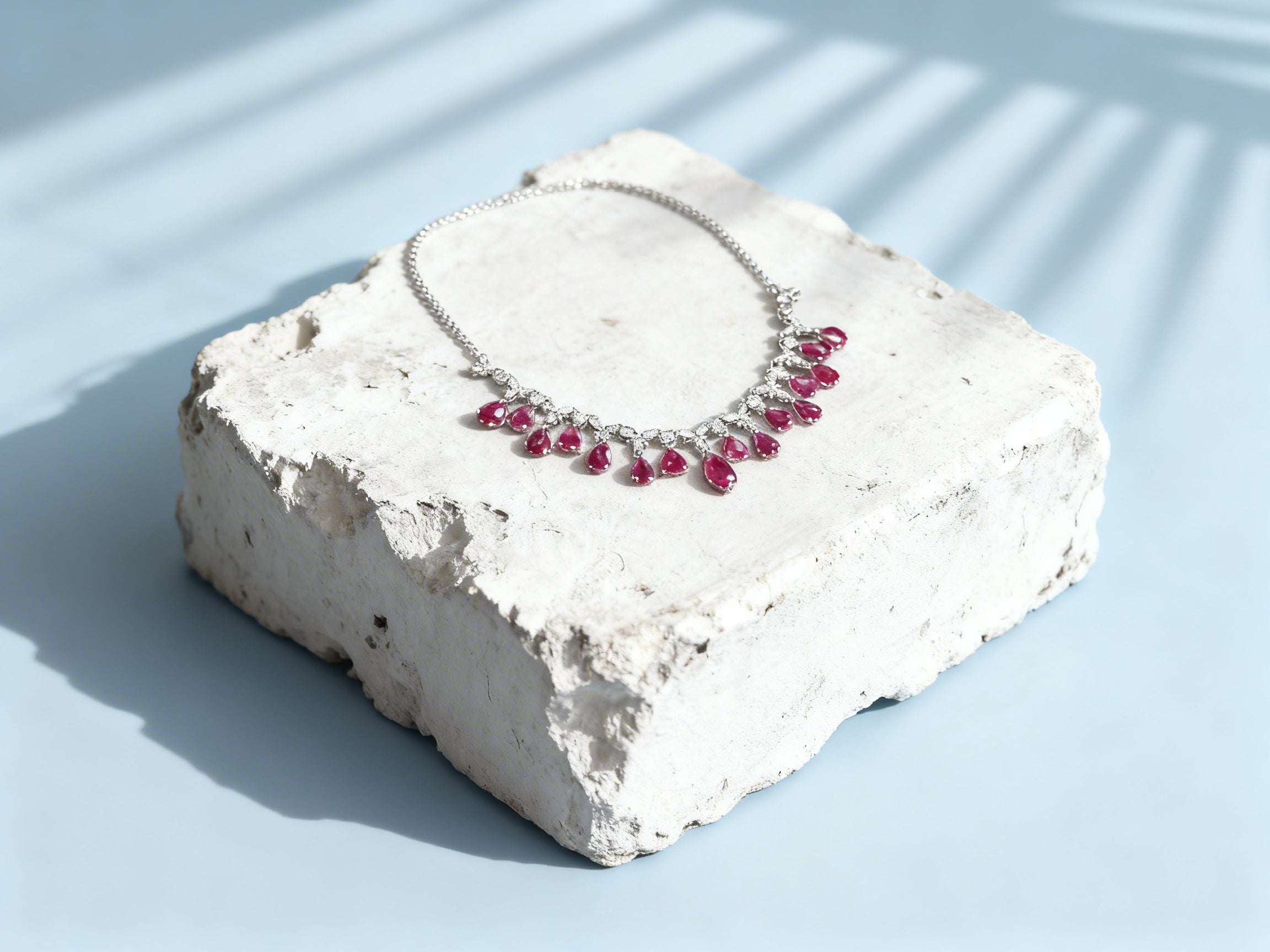 Burmese Ruby Necklace in 18K Gold, Diamond Accent