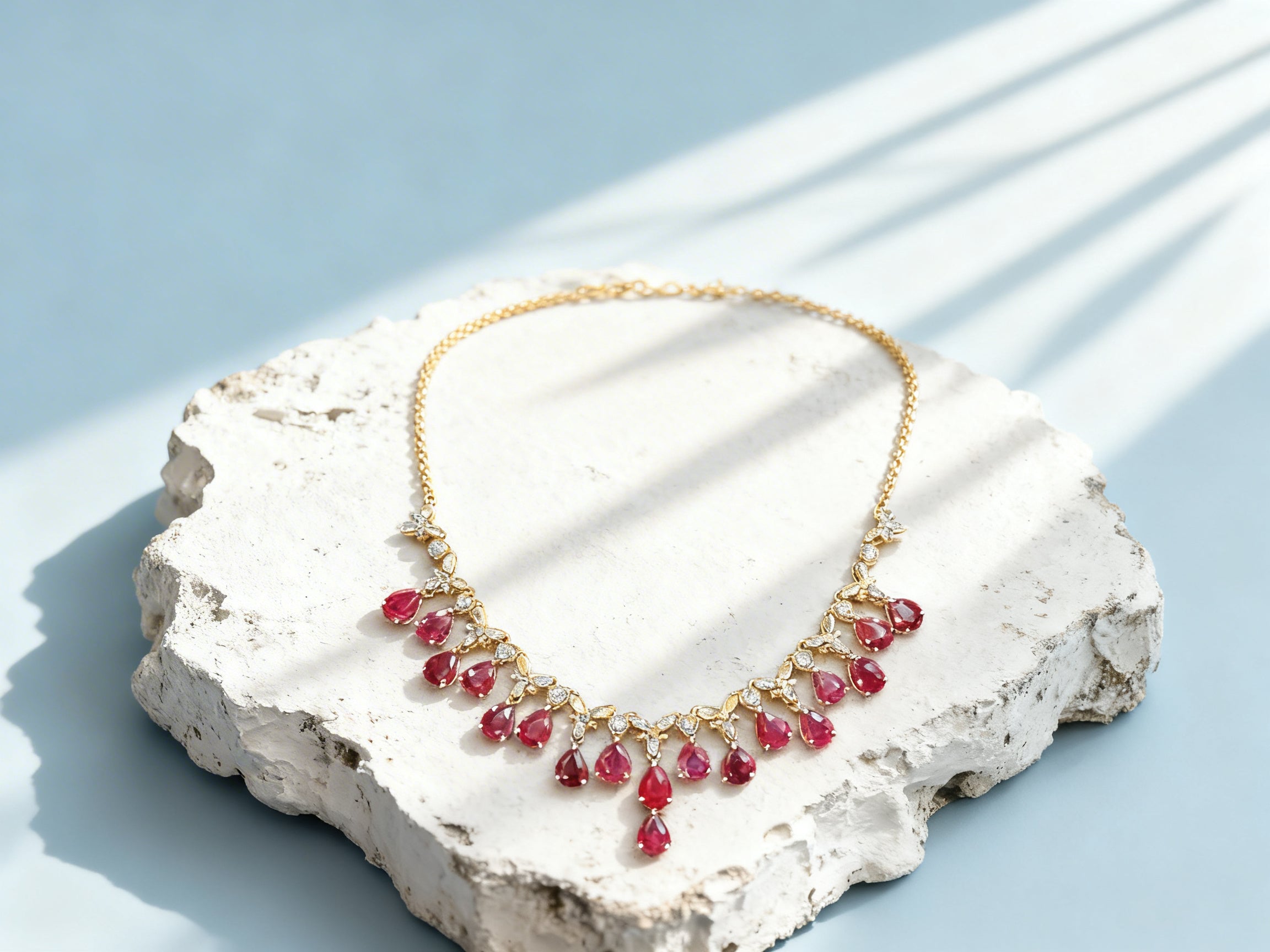 Burmese Ruby Necklace in 18K Gold, Diamond Accent