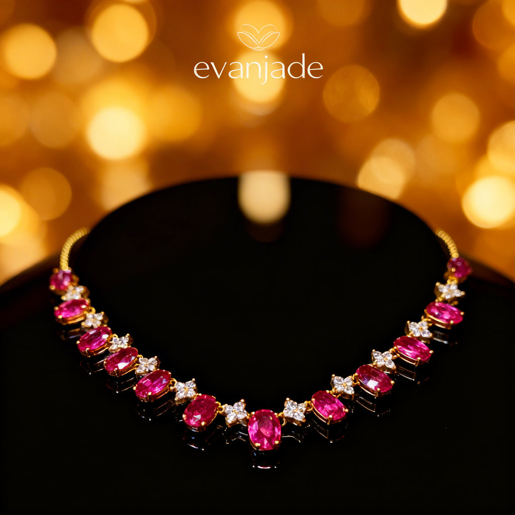 Unheated Ruby Necklace in 18K Gold, Sapphire Accent