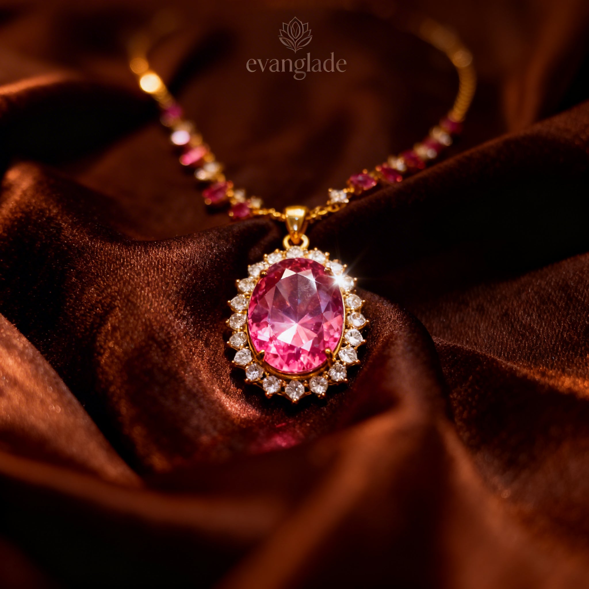 Unheated Ruby Necklace in 18K Gold, Sapphire Accent