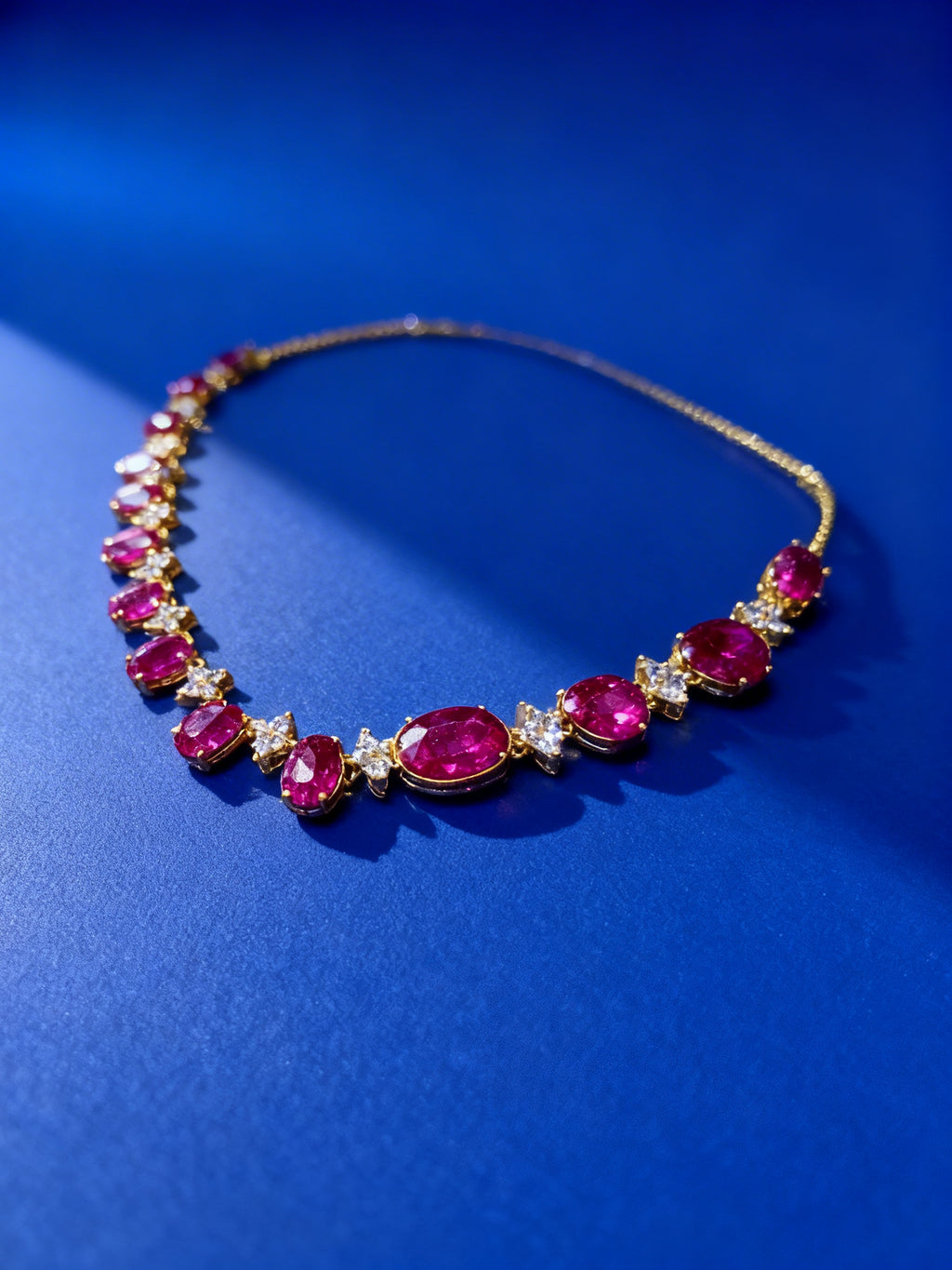 Unheated Ruby Necklace in 18K Gold, Sapphire Accent