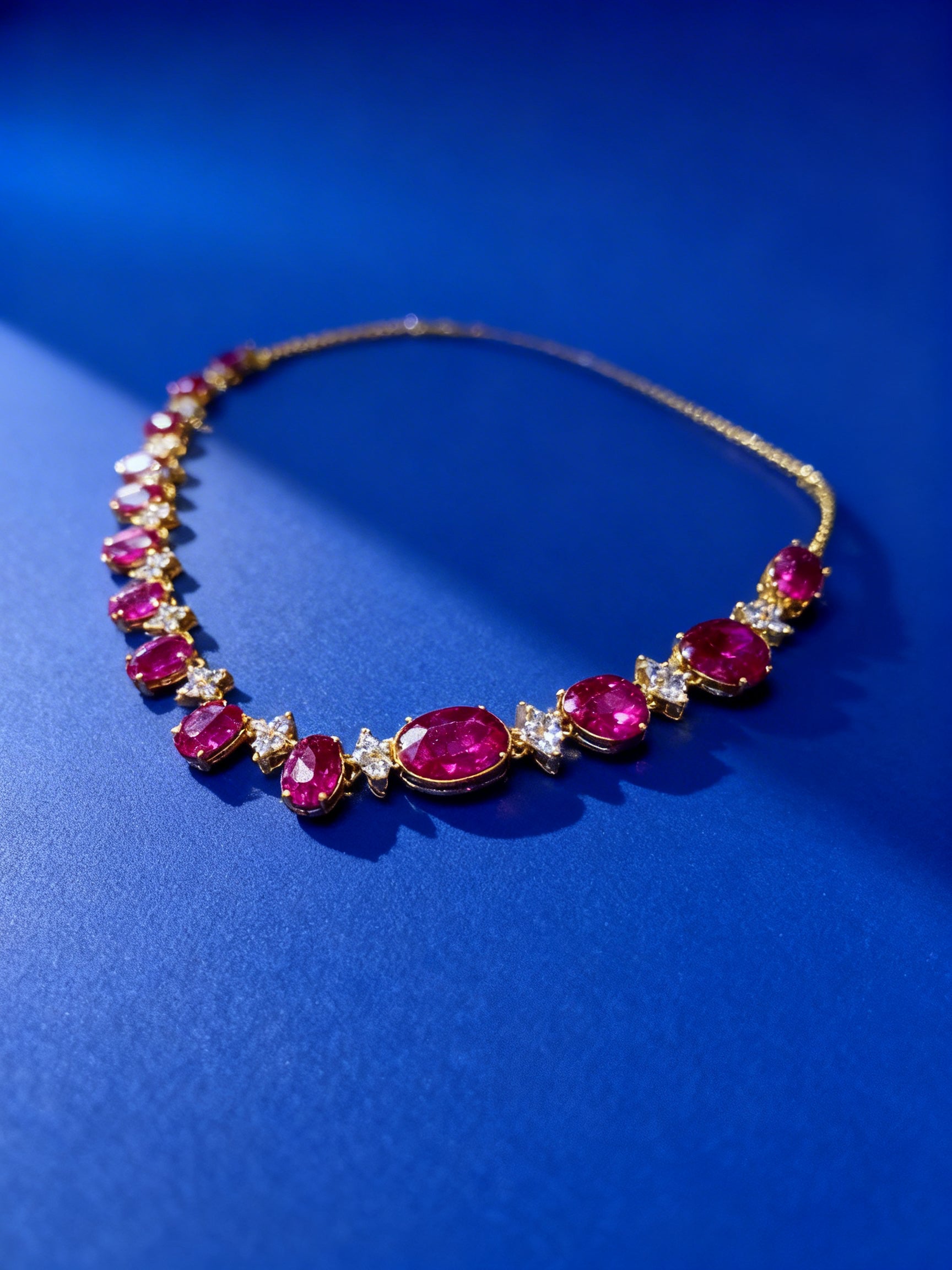 Unheated Ruby Necklace in 18K Gold, Sapphire Accent