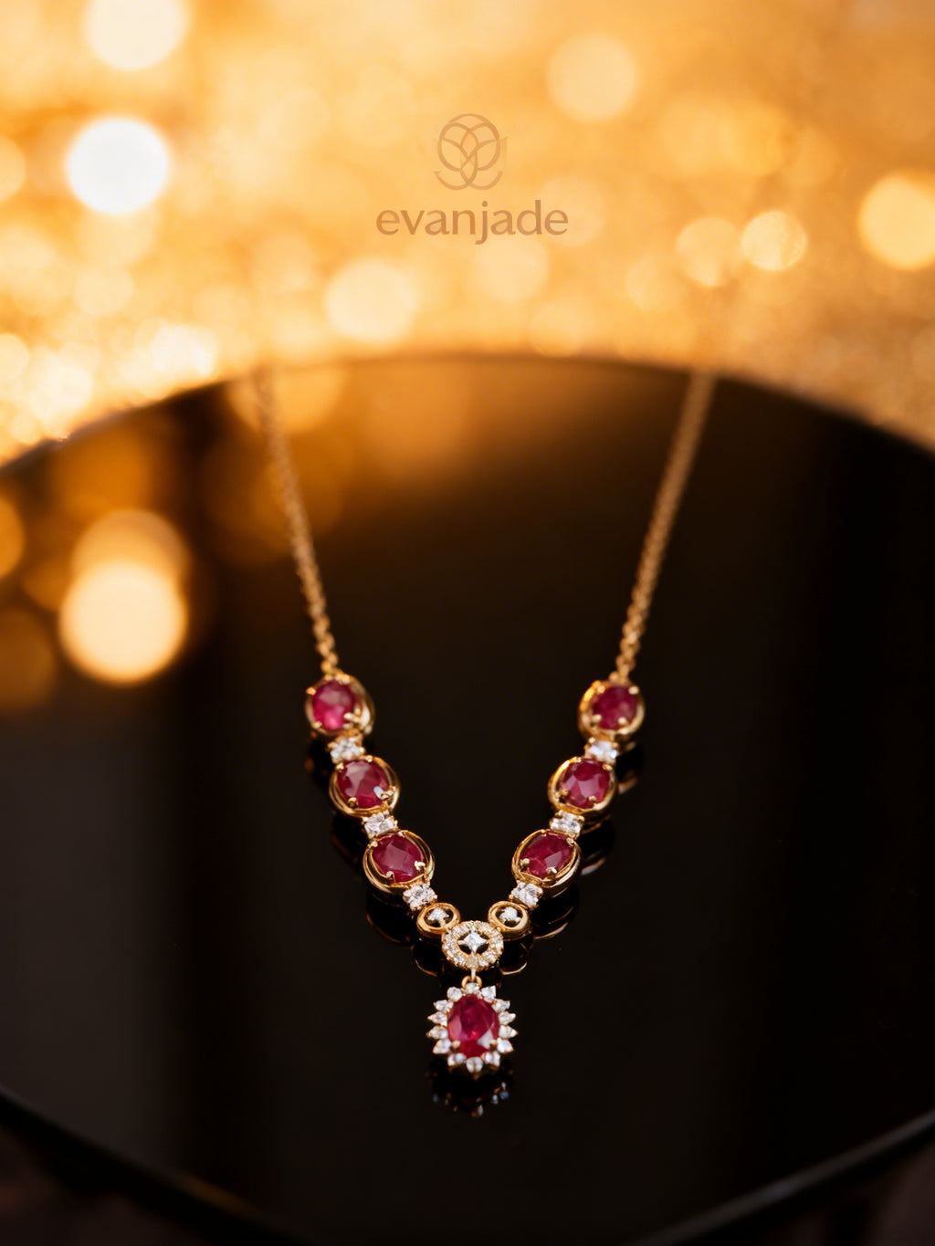 Natural Ruby Necklace in 18K Gold, Diamond Accent, Sapphire Accent