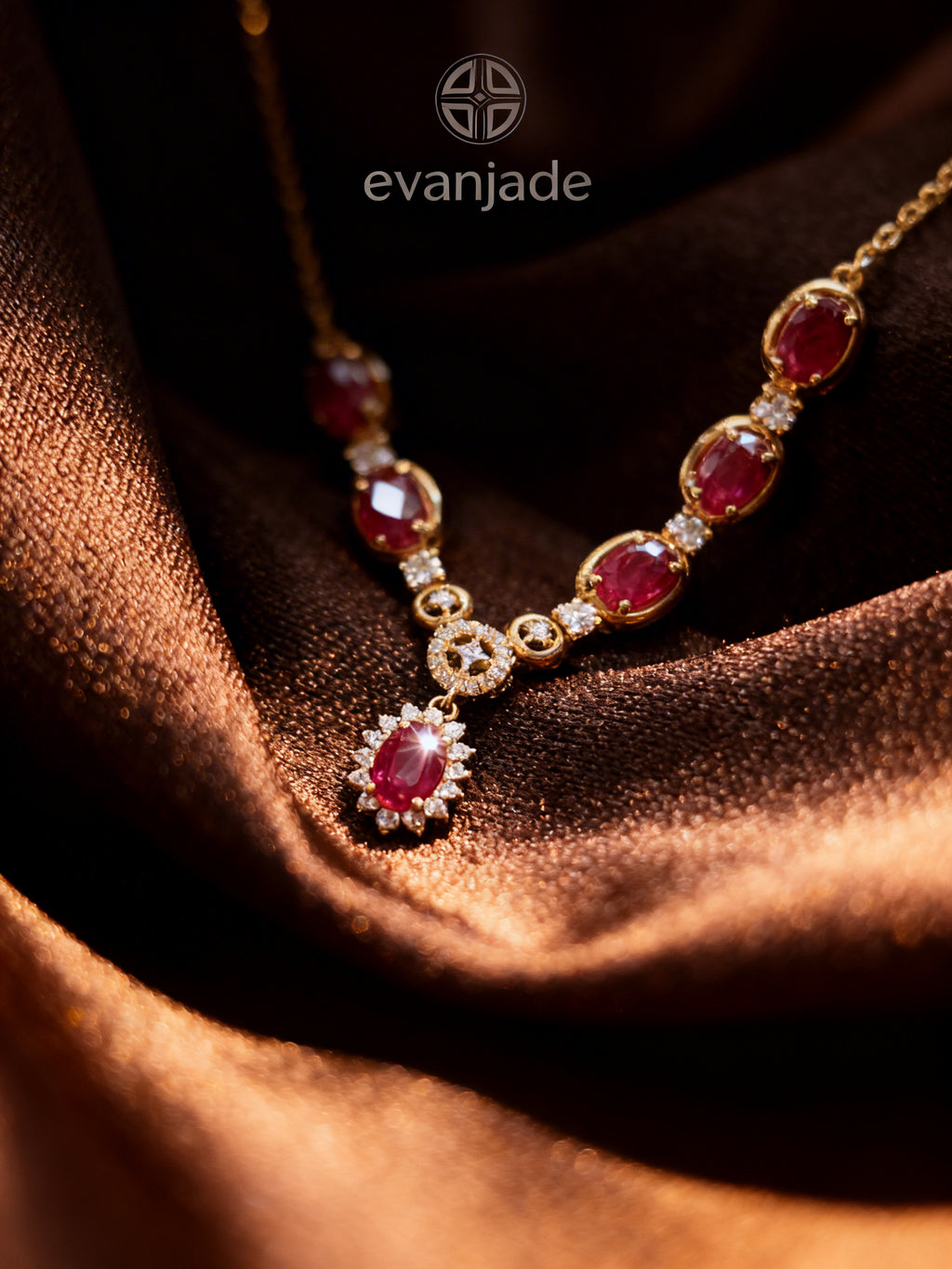 Natural Ruby Necklace in 18K Gold, Diamond Accent, Sapphire Accent