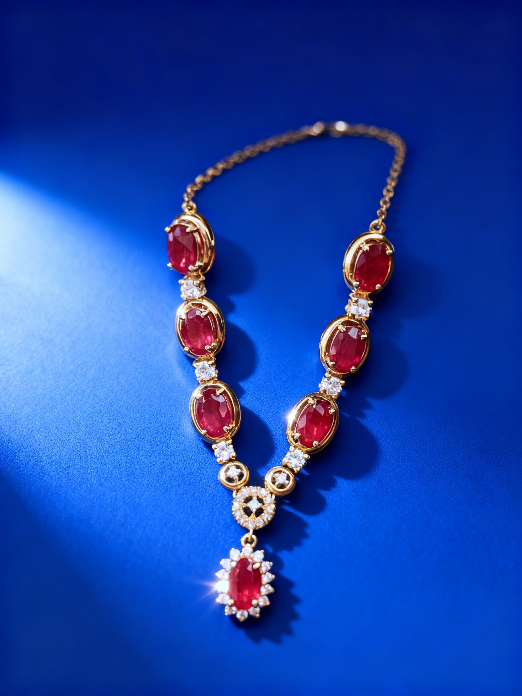 Natural Ruby Necklace in 18K Gold, Diamond Accent, Sapphire Accent