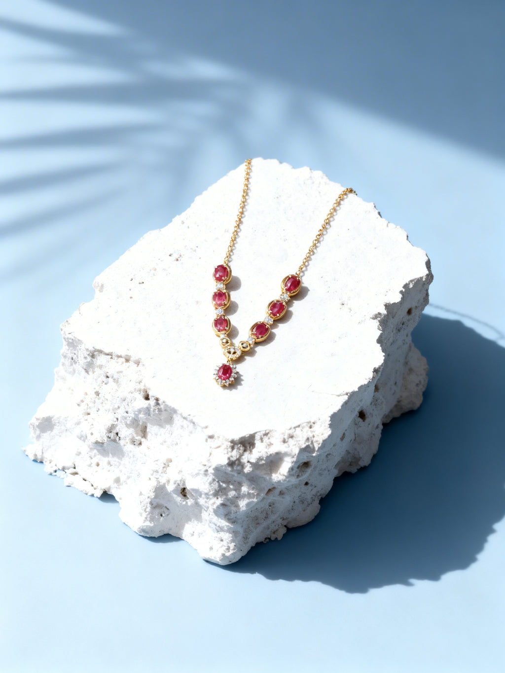 Natural Ruby Necklace in 18K Gold, Diamond Accent, Sapphire Accent