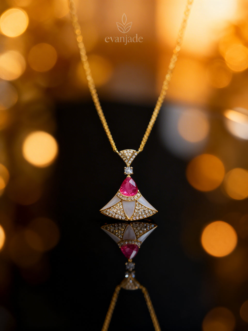 Unheated Ruby Necklace in 18K Gold, Diamond Accent, Sapphire Accent