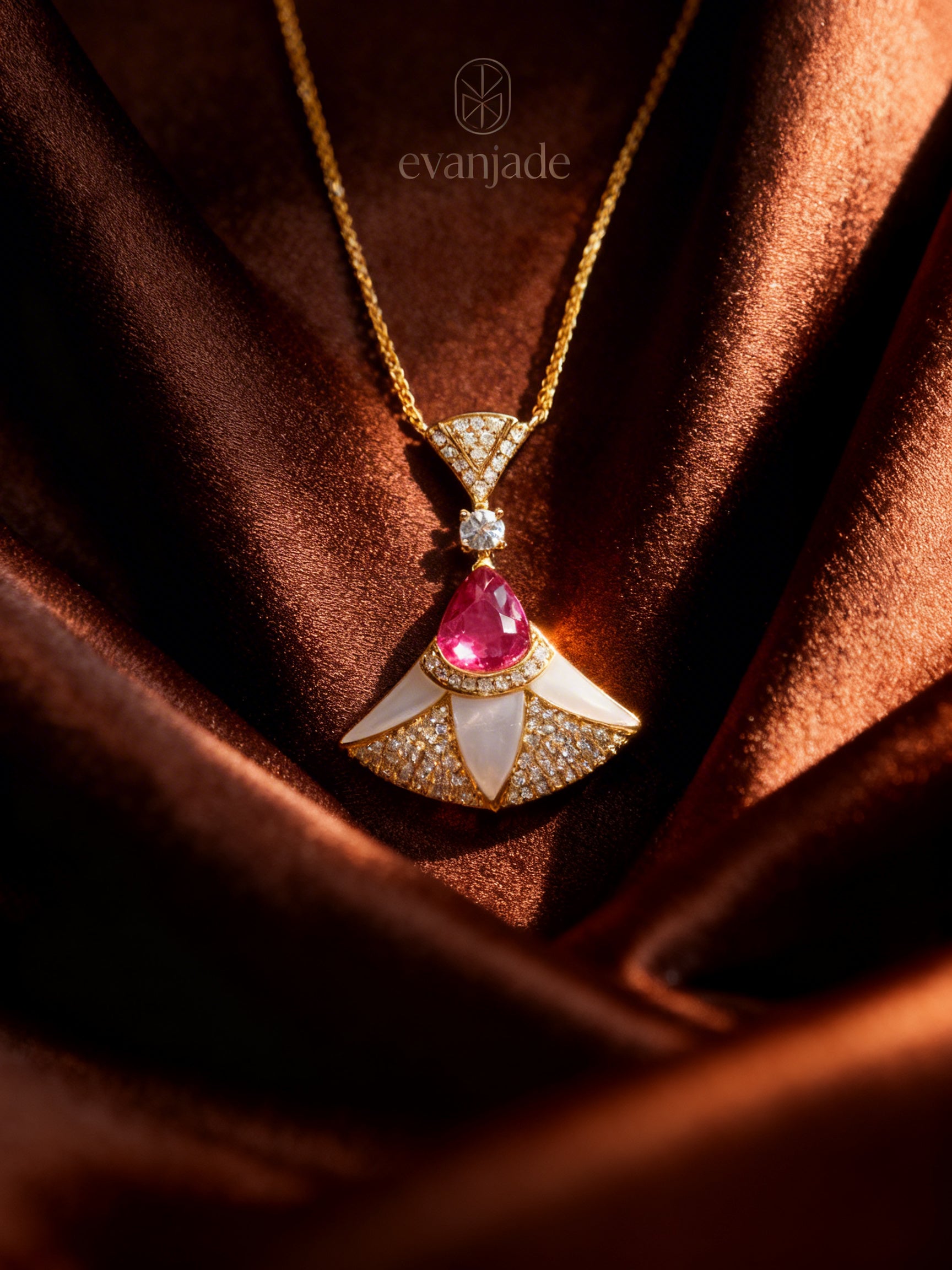 Unheated Ruby Necklace in 18K Gold, Diamond Accent, Sapphire Accent