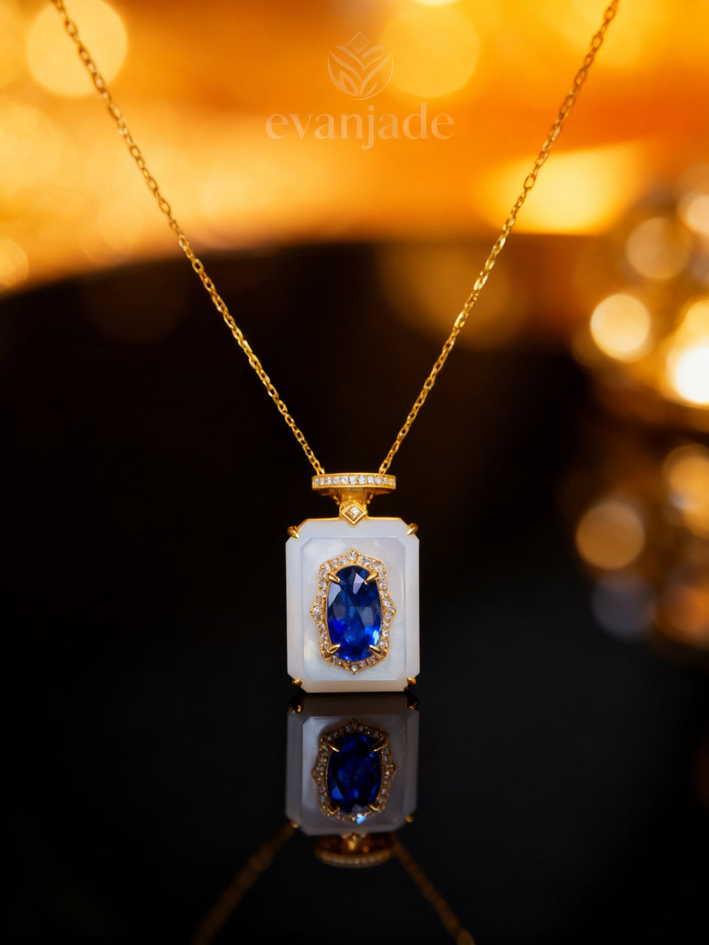 Natural Sapphire Necklace in 18K Gold, Diamond Accent