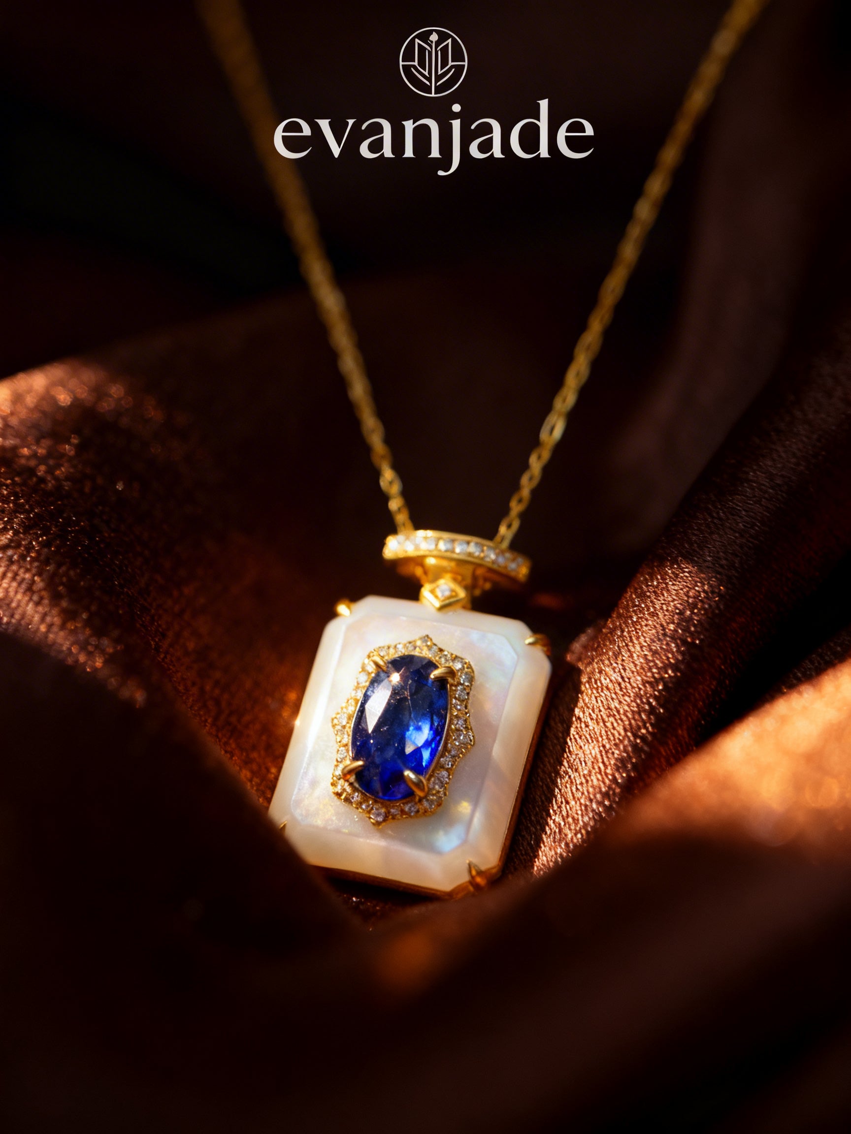 Natural Sapphire Necklace in 18K Gold, Diamond Accent