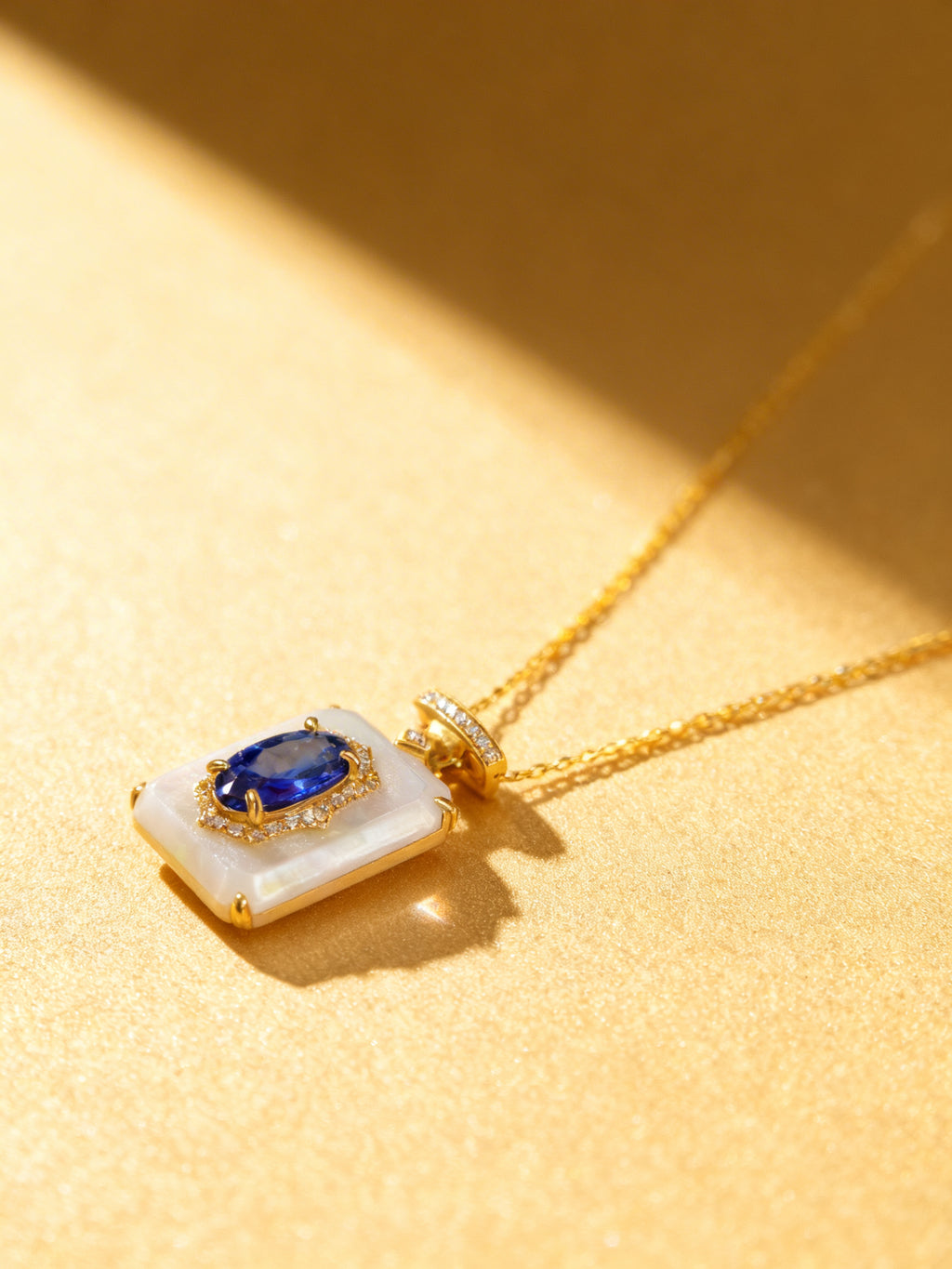 Natural Sapphire Necklace in 18K Gold, Diamond Accent