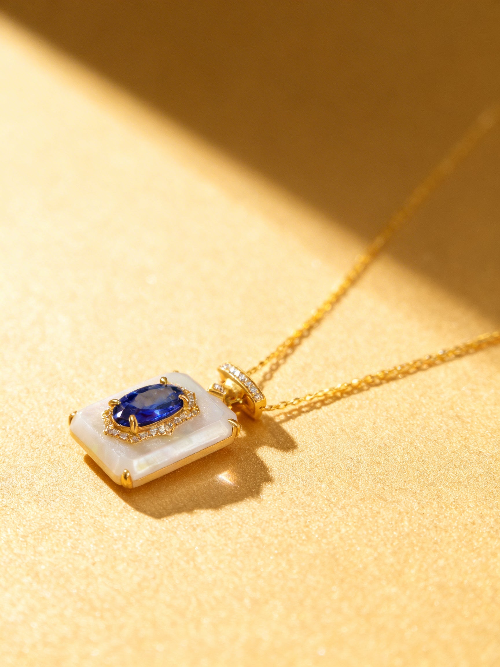 Natural Sapphire Necklace in 18K Gold, Diamond Accent