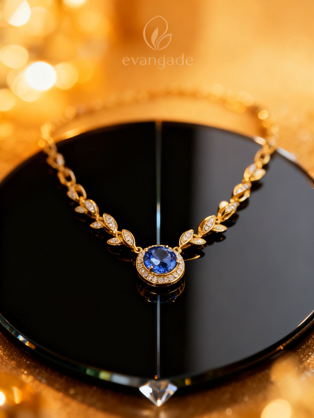 Natural Sapphire Necklace in 18K Gold, Diamond Accent