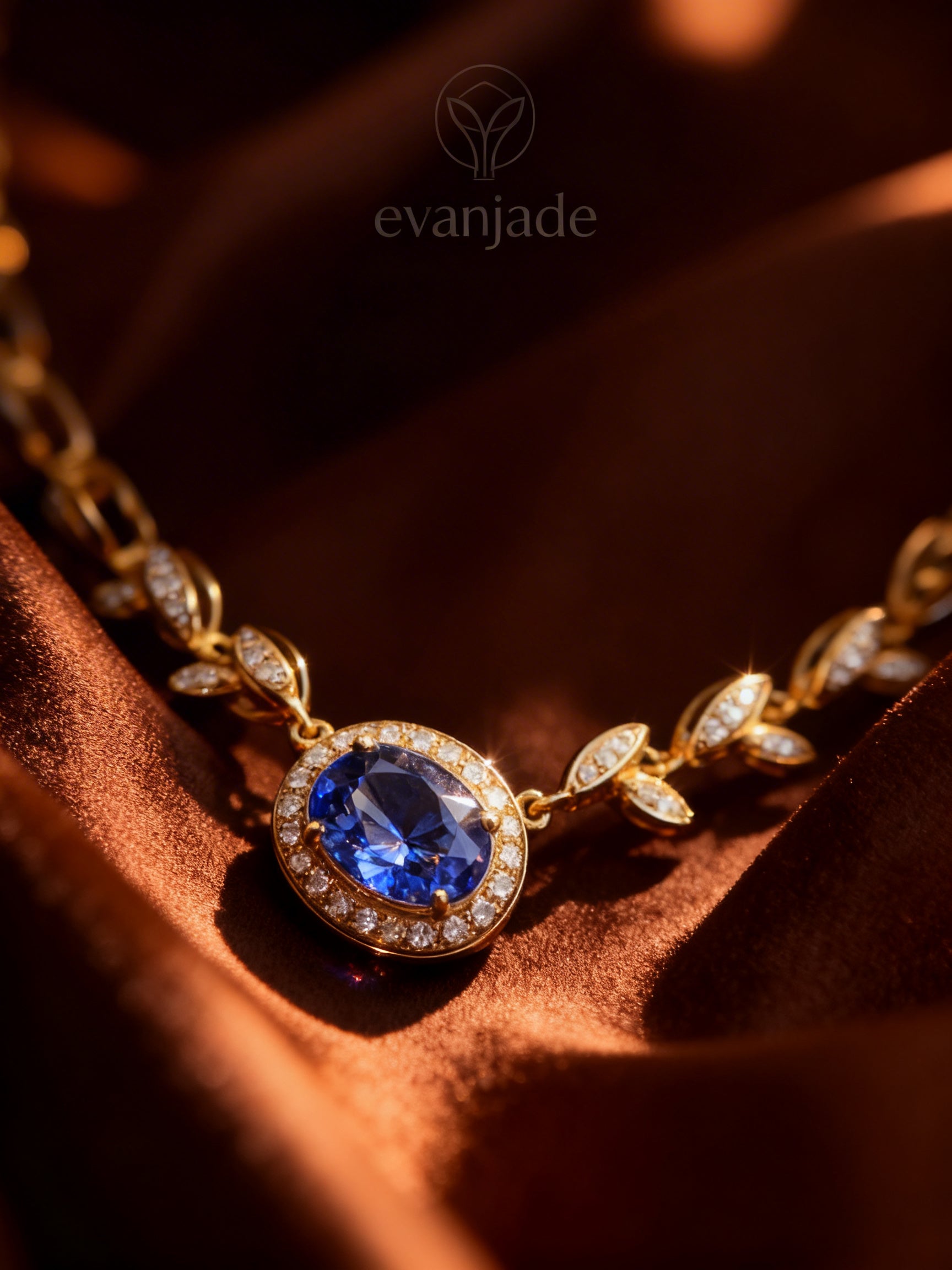 Natural Sapphire Necklace in 18K Gold, Diamond Accent