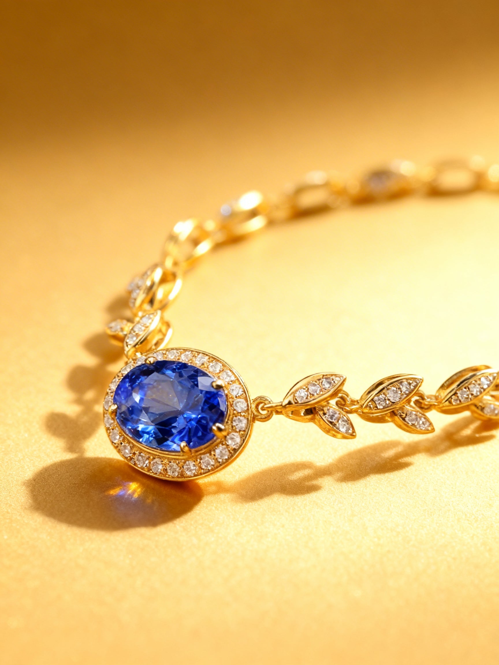 Natural Sapphire Necklace in 18K Gold, Diamond Accent