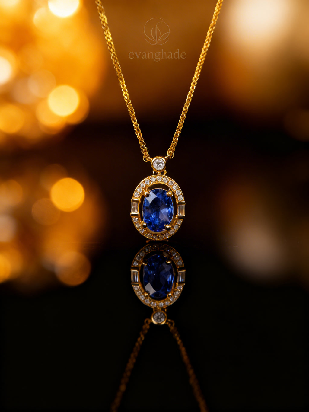 Natural Sapphire Necklace in 18K Gold, Diamond Accent