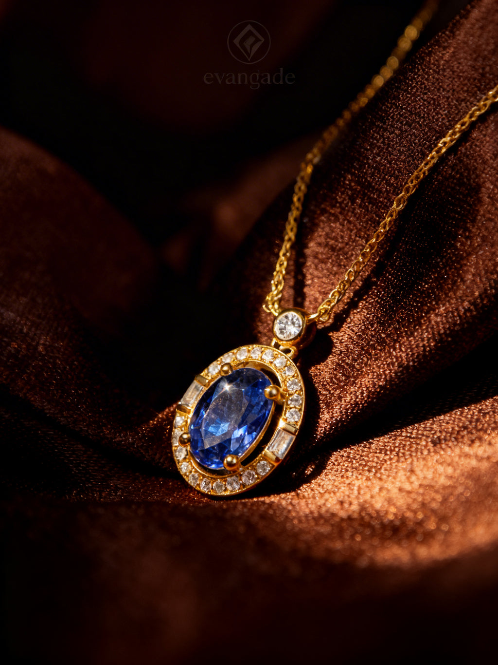 Natural Sapphire Necklace in 18K Gold, Diamond Accent