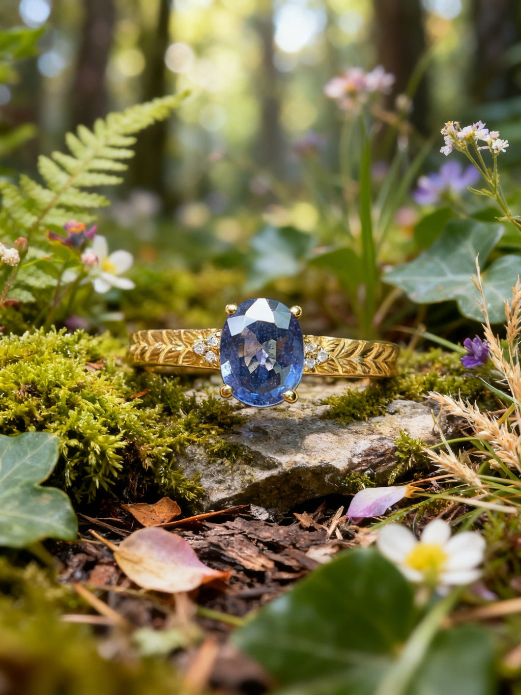 18K Gold Natural Sapphire Ring