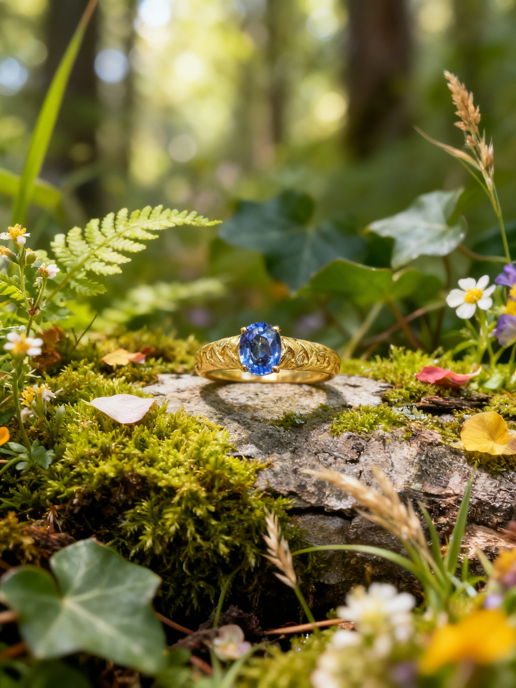 18K Gold Natural Sapphire Ring