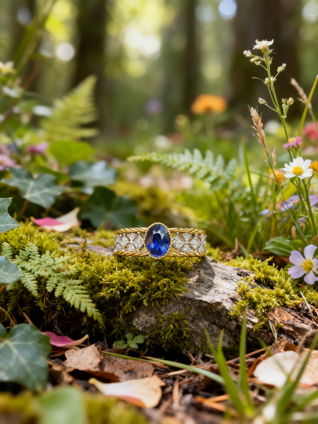 18K Gold Natural Sapphire Ring