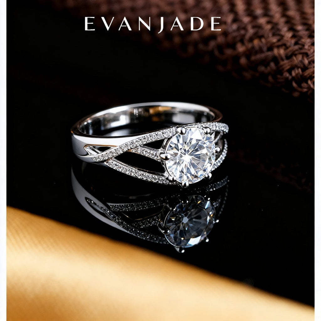 Three Band Round Moissanite Silver Bypass Ring Seedream product image 2